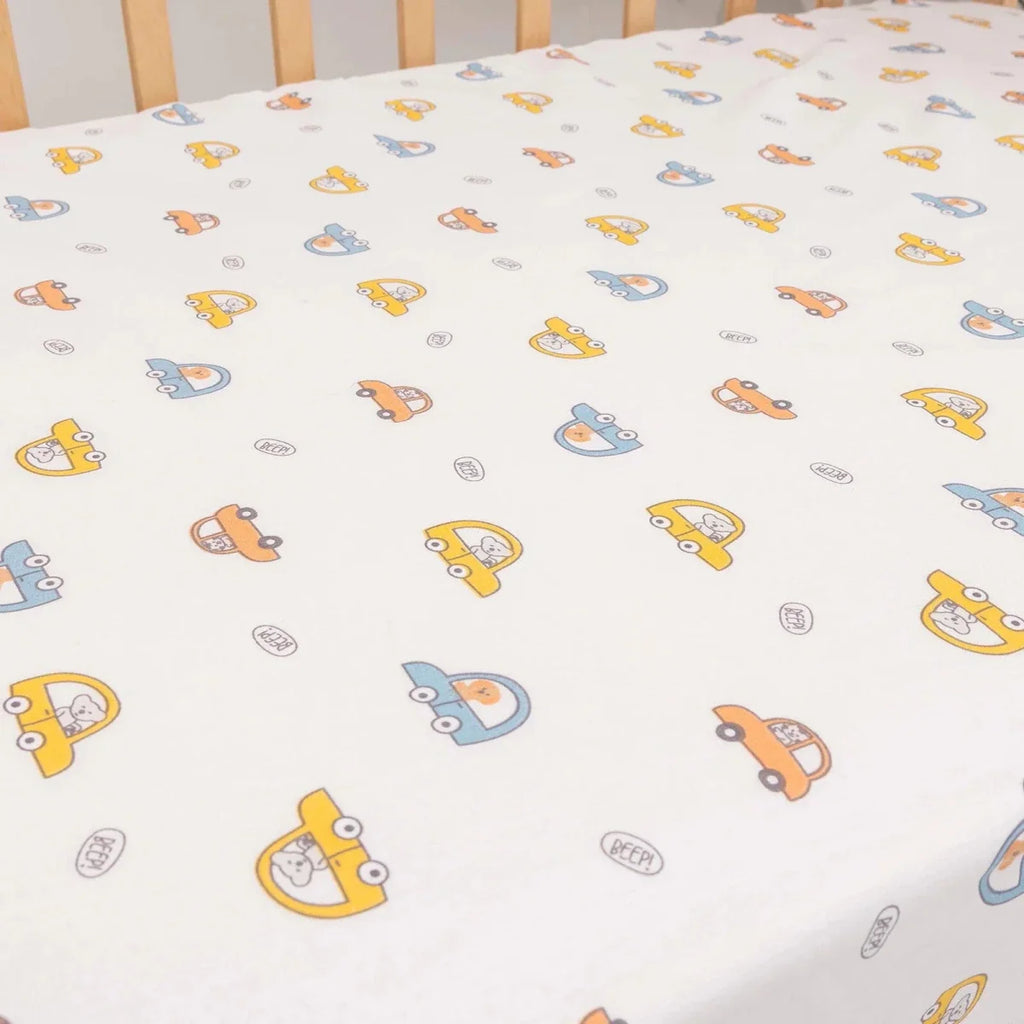 Little Dreams Car Print Fitted Cot Bed Sheet (70 x 140 cm) - Ecru Printed
