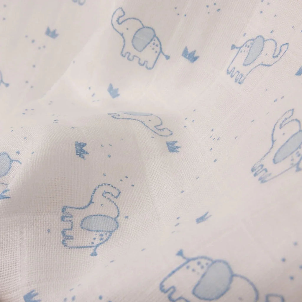 Little Dreams Elephant Print Muslin Baby Blanket (100 x 110 cm) - White