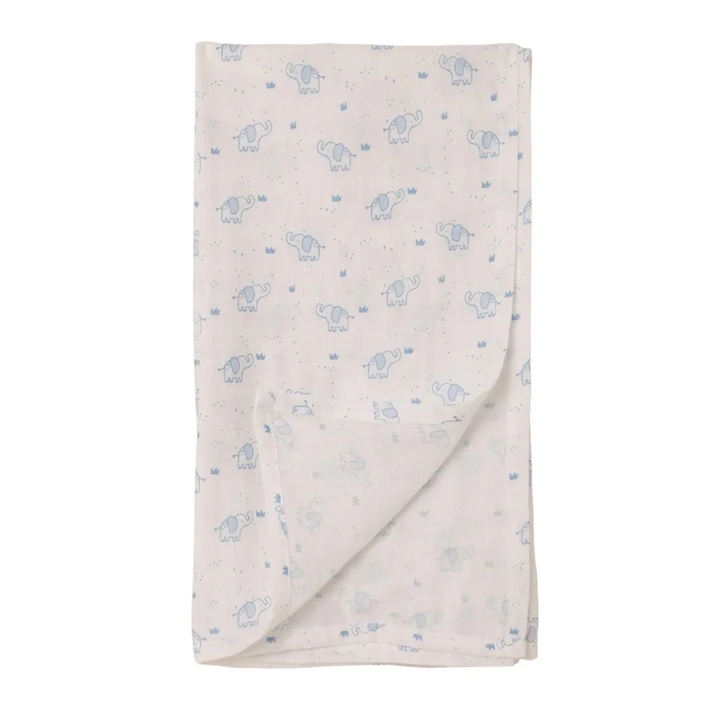 Little Dreams Elephant Print Muslin Baby Blanket (100 x 110 cm) - White