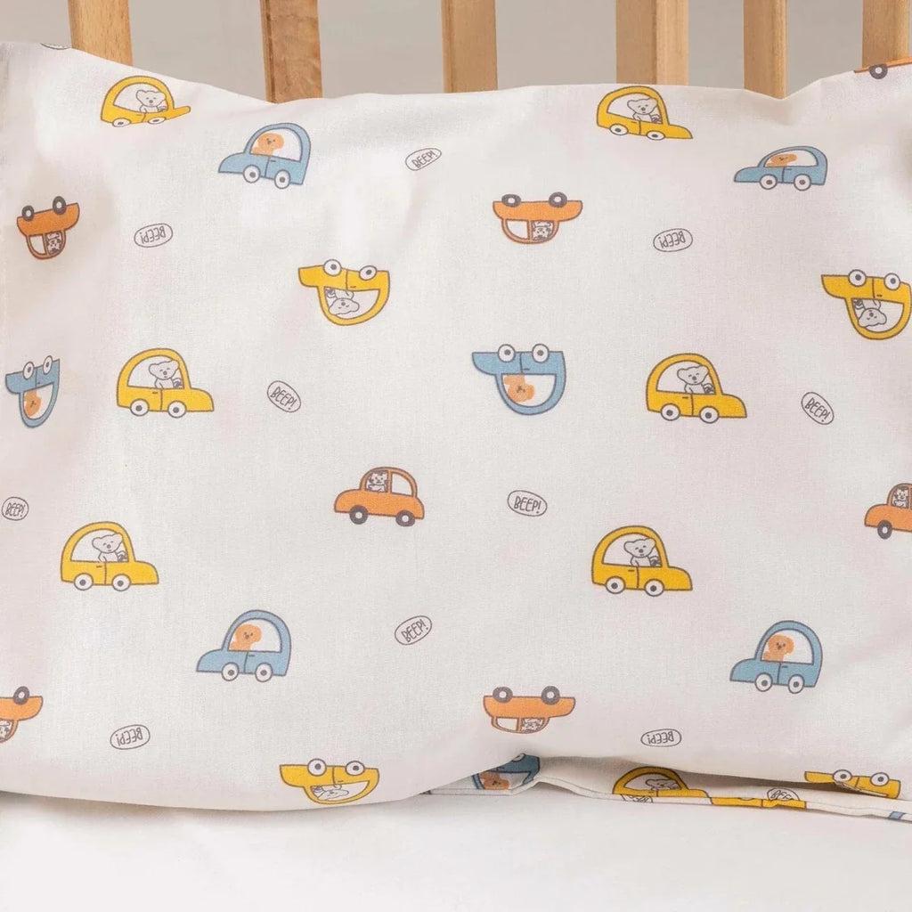 Little Dreams Vehicle Print Baby Pillowcase (35 x 45 cm) - Ecru Printed