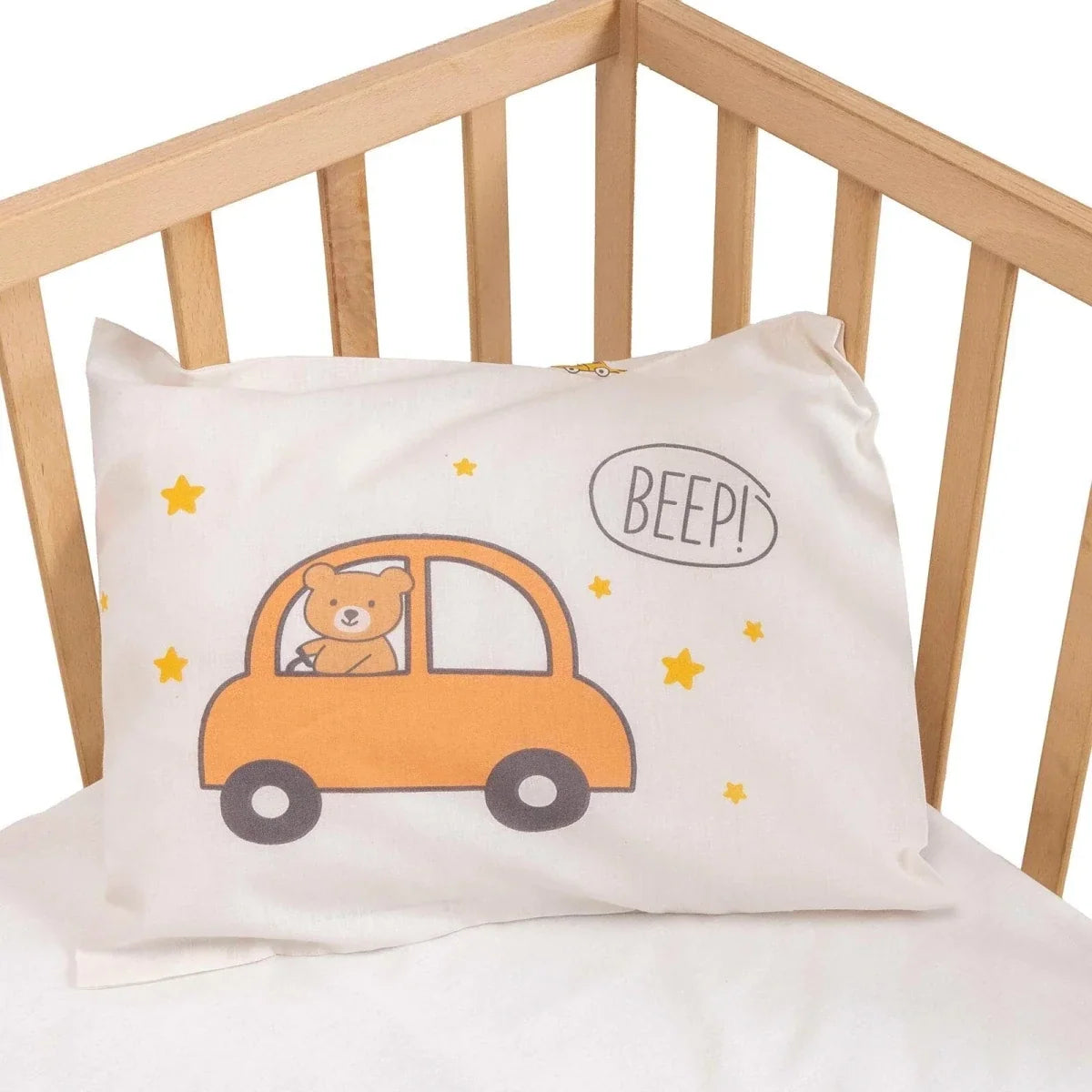 Little Dreams Vehicle Print Baby Pillowcase (35 x 45 cm) - Ecru Printed