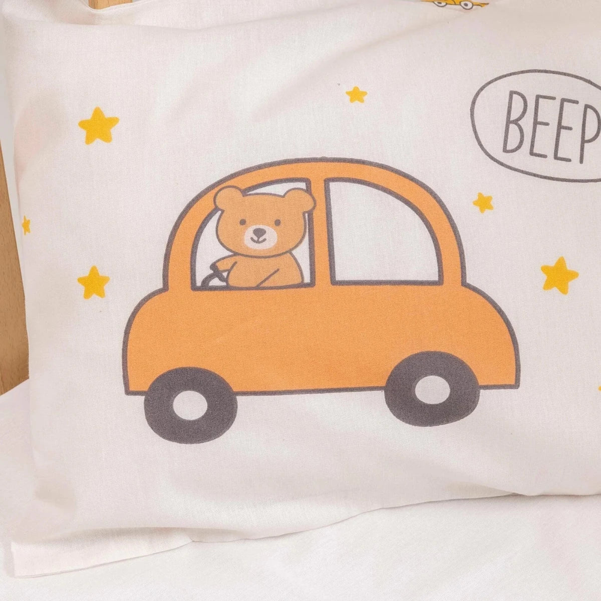Little Dreams Vehicle Print Baby Pillowcase (35 x 45 cm) - Ecru Printed