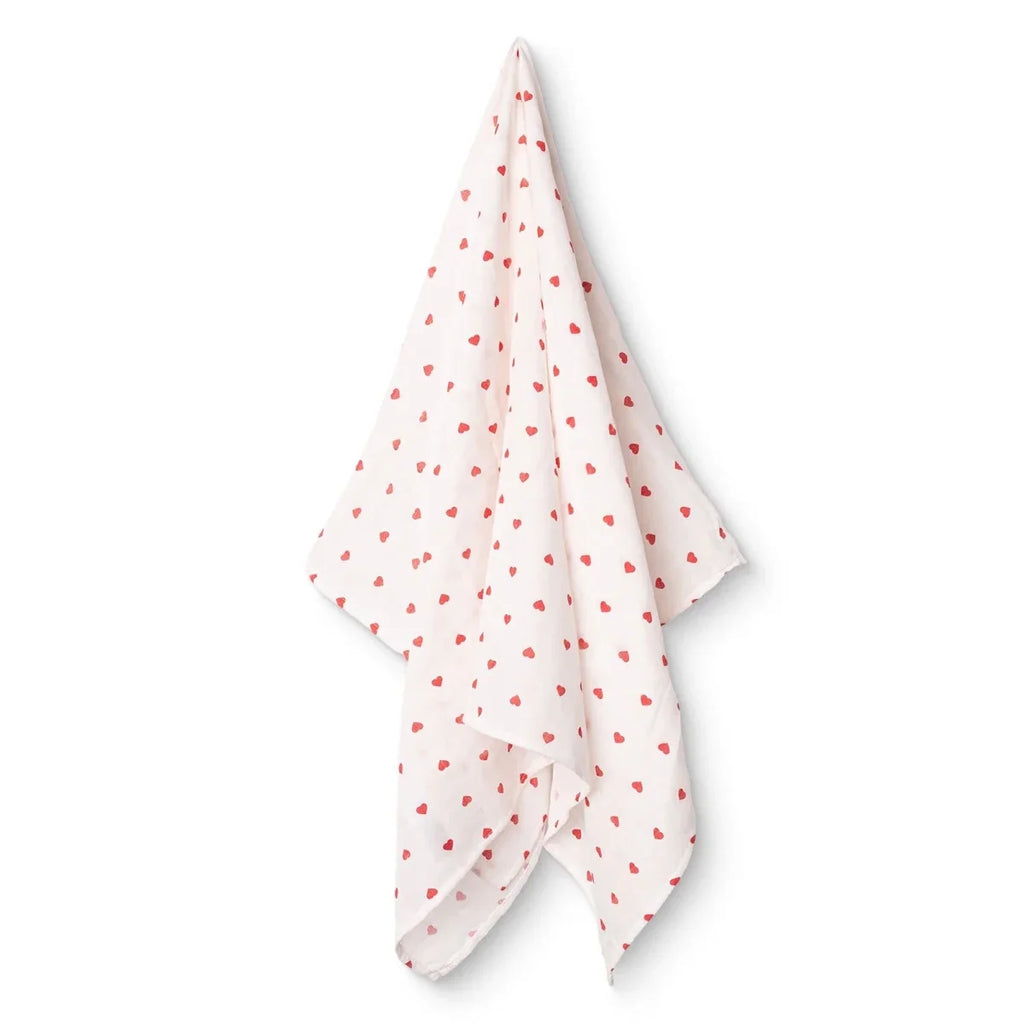 Little Dreams Heart Print Muslin Baby Blanket (100 x 110 cm) - Red Printed