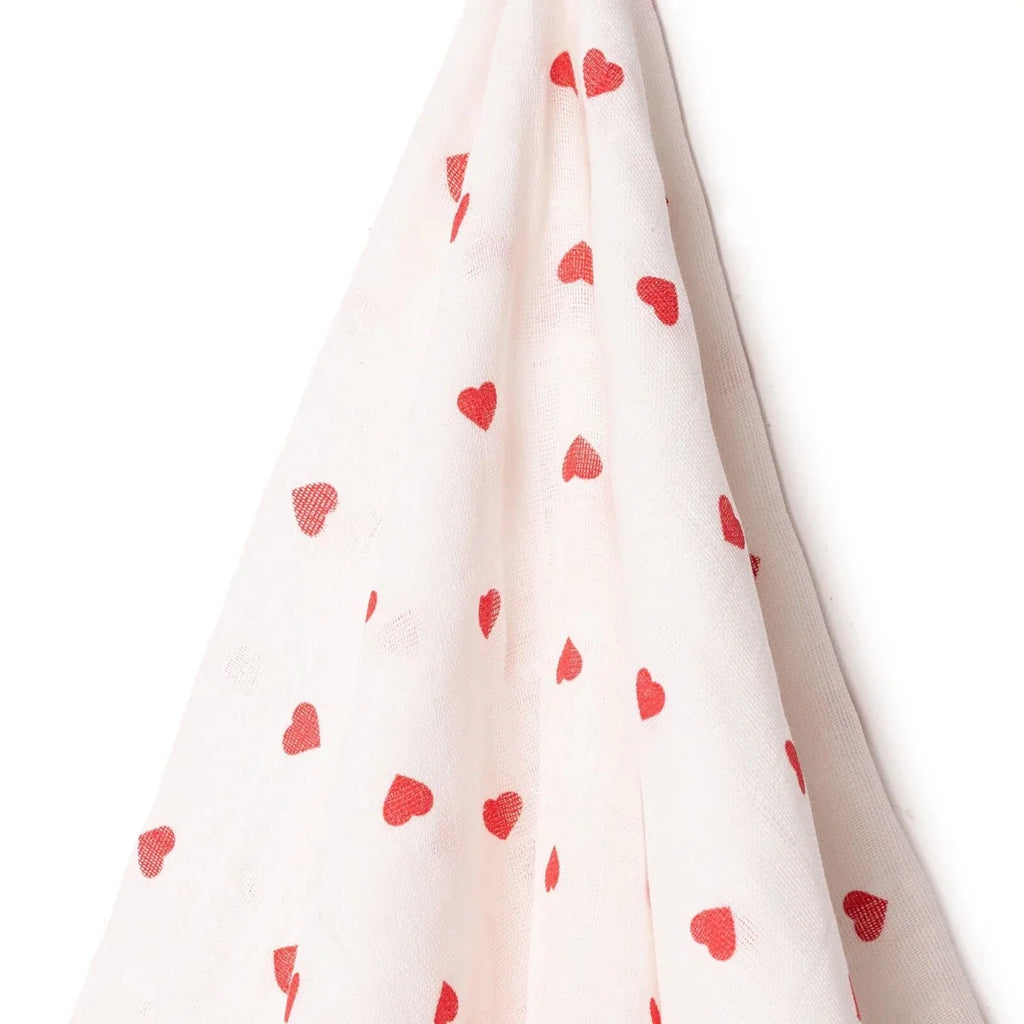 Little Dreams Heart Print Muslin Baby Blanket (100 x 110 cm) - Red Printed