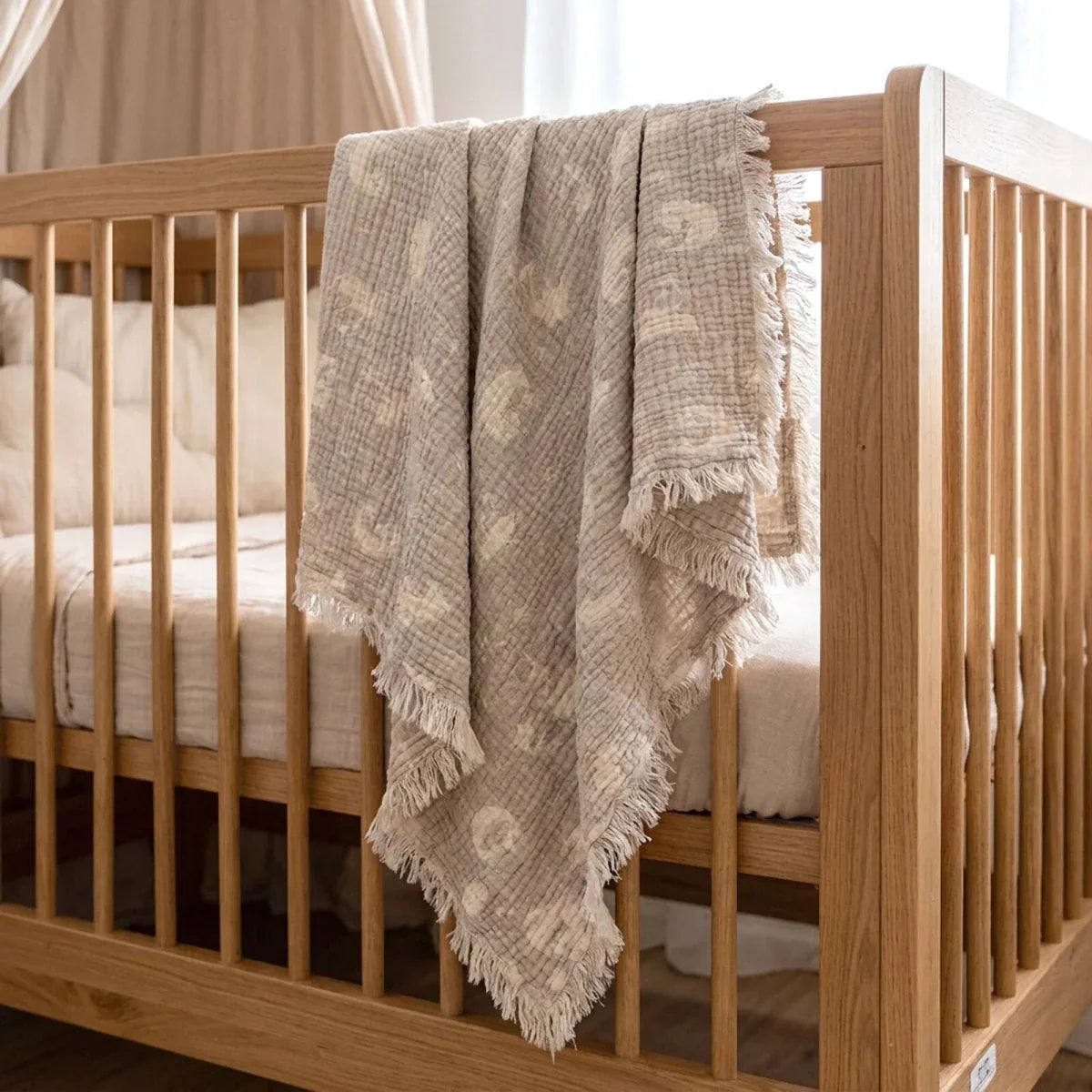 Mollia Moon & Star Print Muslin Baby Blanket (80 x 100 cm) - Grey