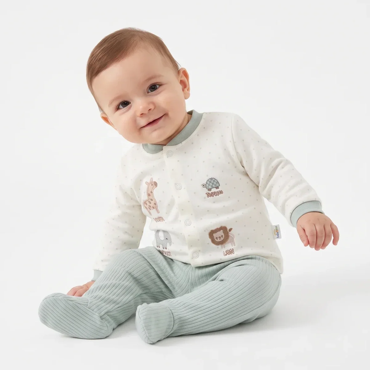 Bebetto Animal Print Baby Cardigan & Footed Leggings (Newborn to 6-9 Months) - Multicolour