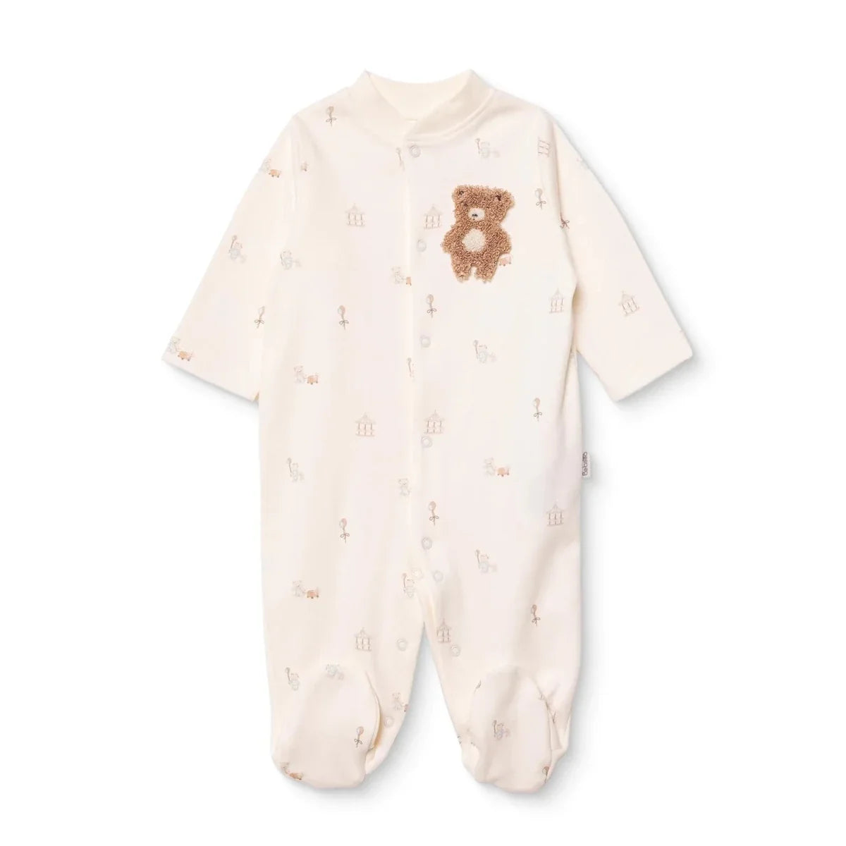 Bebetto Embroidered Animal Print Footed Baby Sleepsuit (Newborn to 6-9 Months) - Ecru