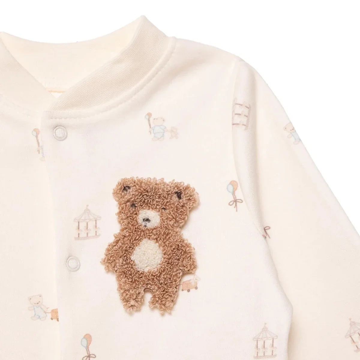 Bebetto Embroidered Animal Print Footed Baby Sleepsuit (Newborn to 6-9 Months) - Ecru