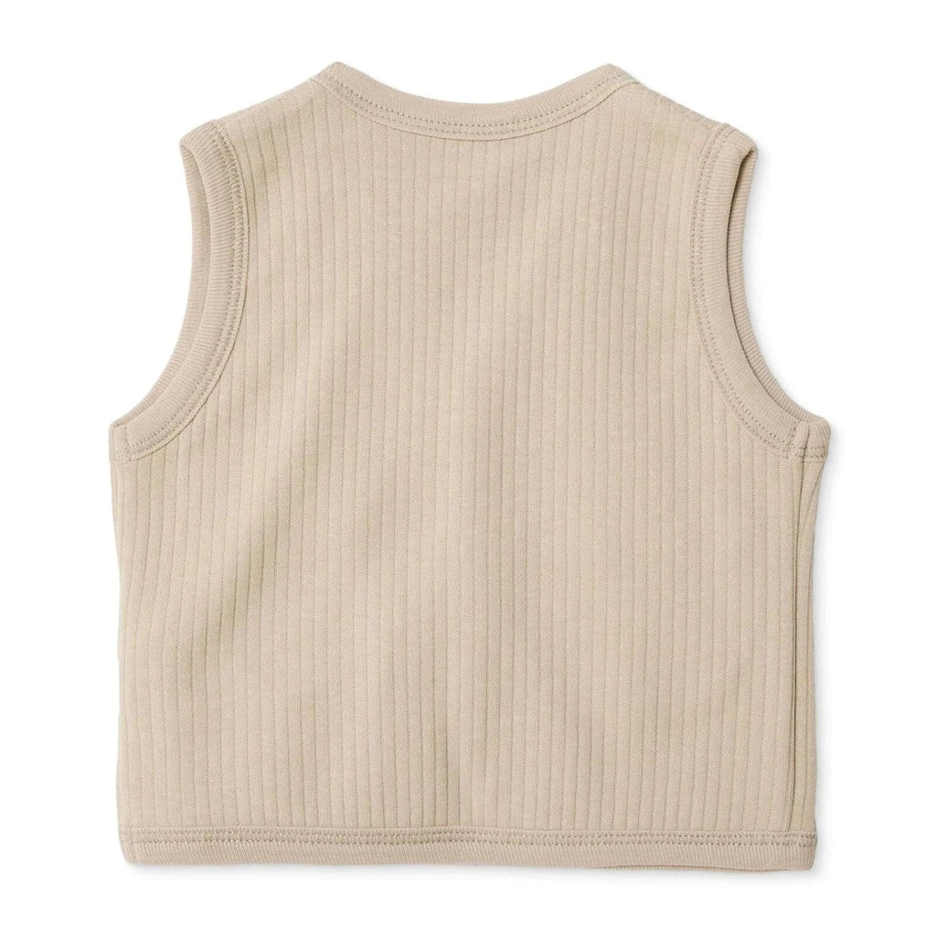 Bebetto Buttoned Pocket V Neck Animal Print Baby Gilet (1-3 Months to 12 Months) - Beige