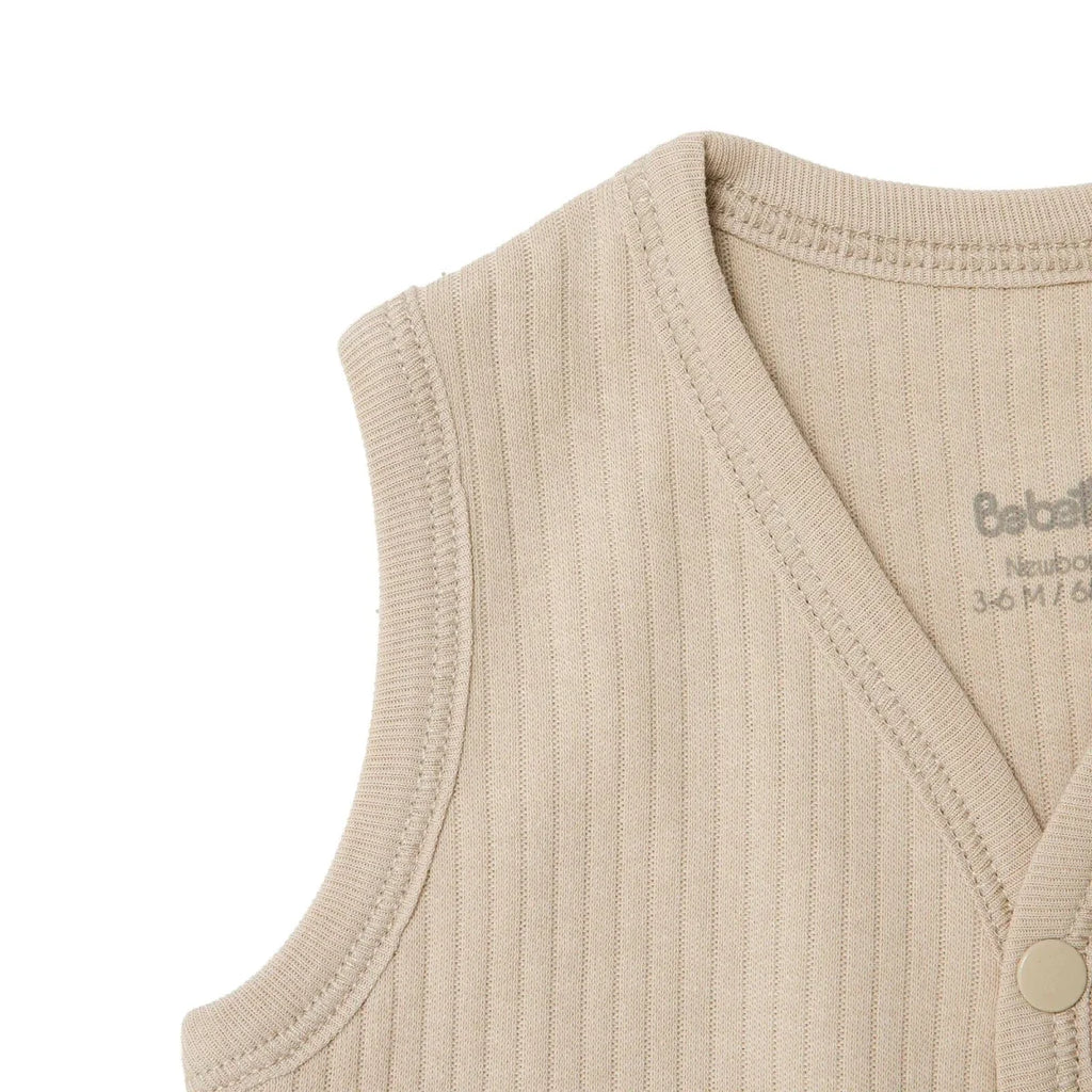 Bebetto Buttoned Pocket V Neck Animal Print Baby Gilet (1-3 Months to 12 Months) - Beige