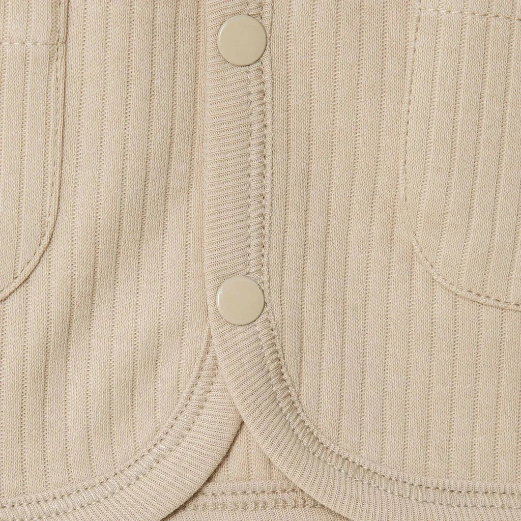 Bebetto Buttoned Pocket V Neck Animal Print Baby Gilet (1-3 Months to 12 Months) - Beige