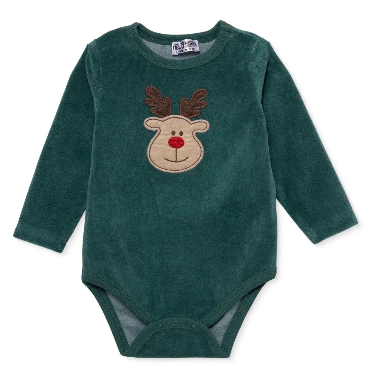 HelloBaby Reindeer Long Sleeve Velour Baby Bodysuit (1-3 Months to 2-3 Years) - Green