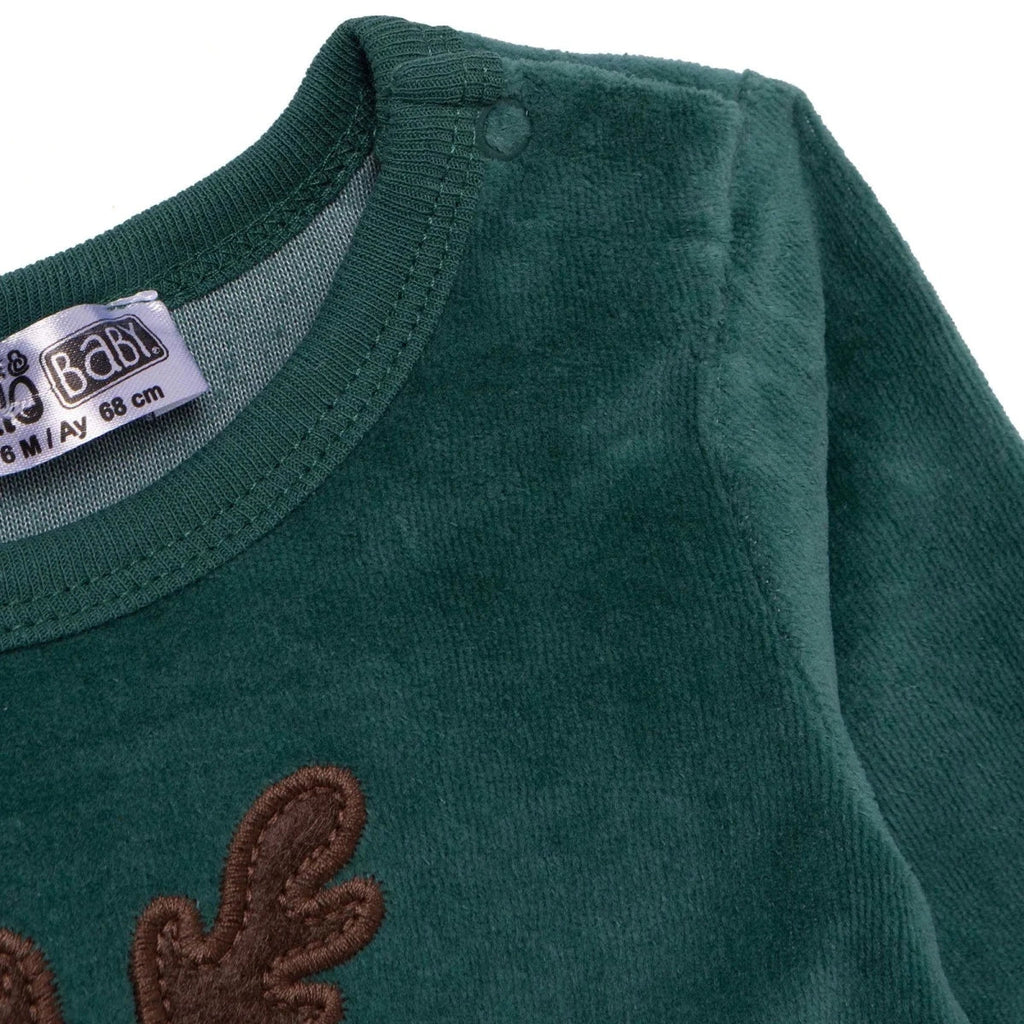 HelloBaby Reindeer Long Sleeve Velour Baby Bodysuit (1-3 Months to 2-3 Years) - Green