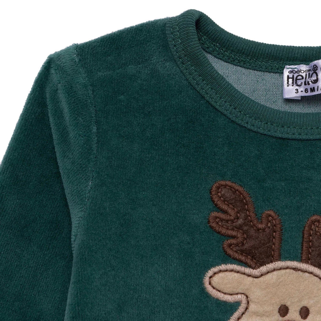 HelloBaby Reindeer Long Sleeve Velour Baby Bodysuit (1-3 Months to 2-3 Years) - Green