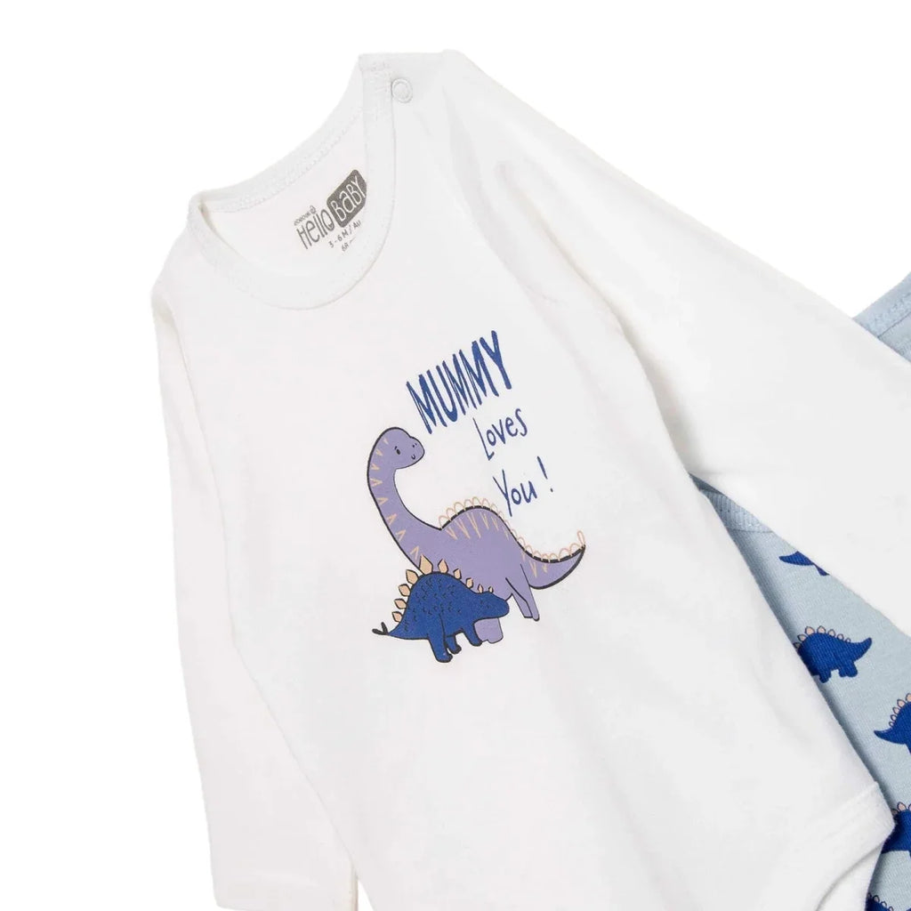 HelloBaby 2 Pack "Mummy Loves You" Slogan Long Sleeve Baby Bodysuits (1-3 Months to 2-3 Years) - Blue