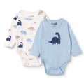 HelloBaby 2 Pack Dinosaur Print Long Sleeve Baby Bodysuits (1-3 Months to 2-3 Years) - Light Blue