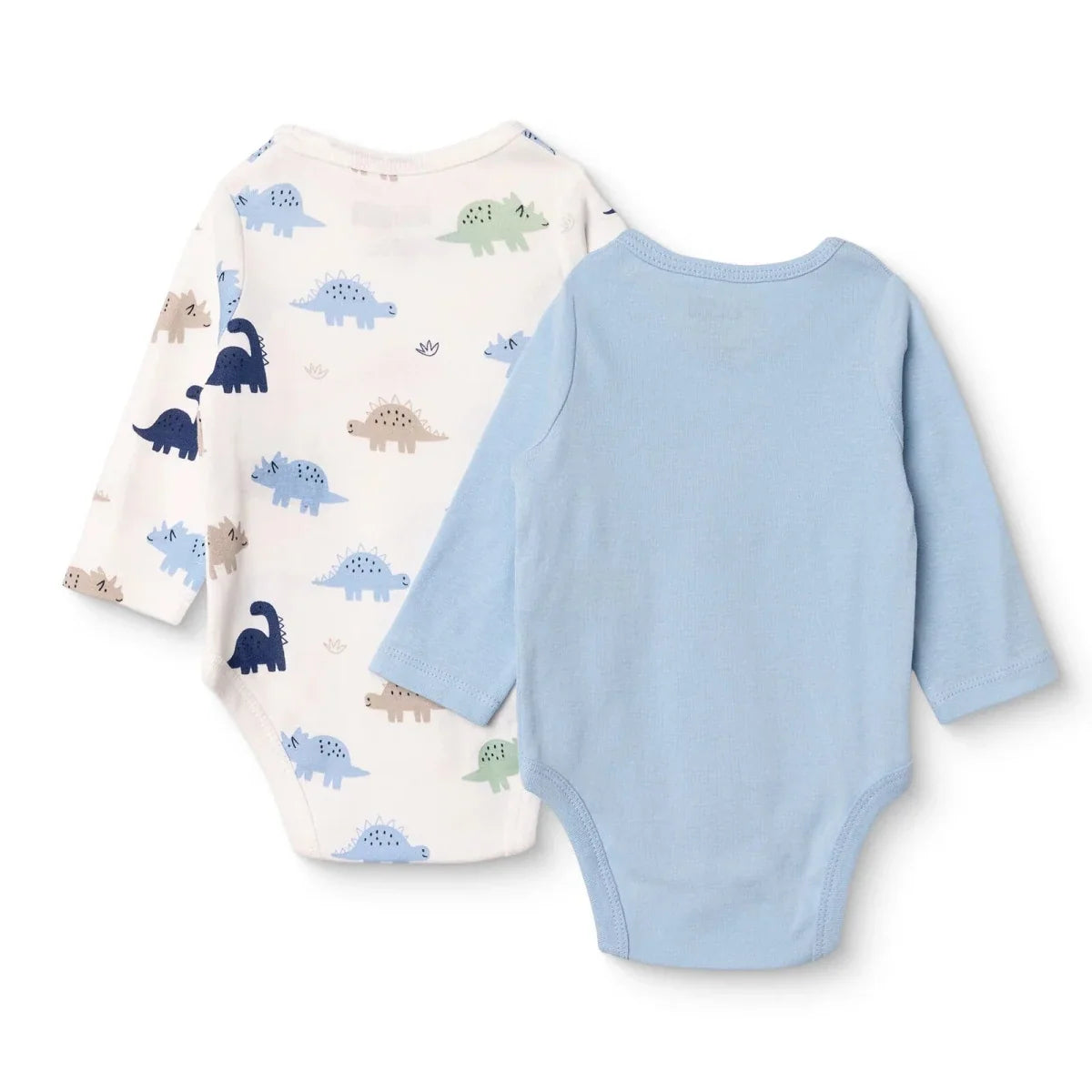 HelloBaby 2 Pack Dinosaur Print Long Sleeve Baby Bodysuits (1-3 Months to 2-3 Years) - Light Blue