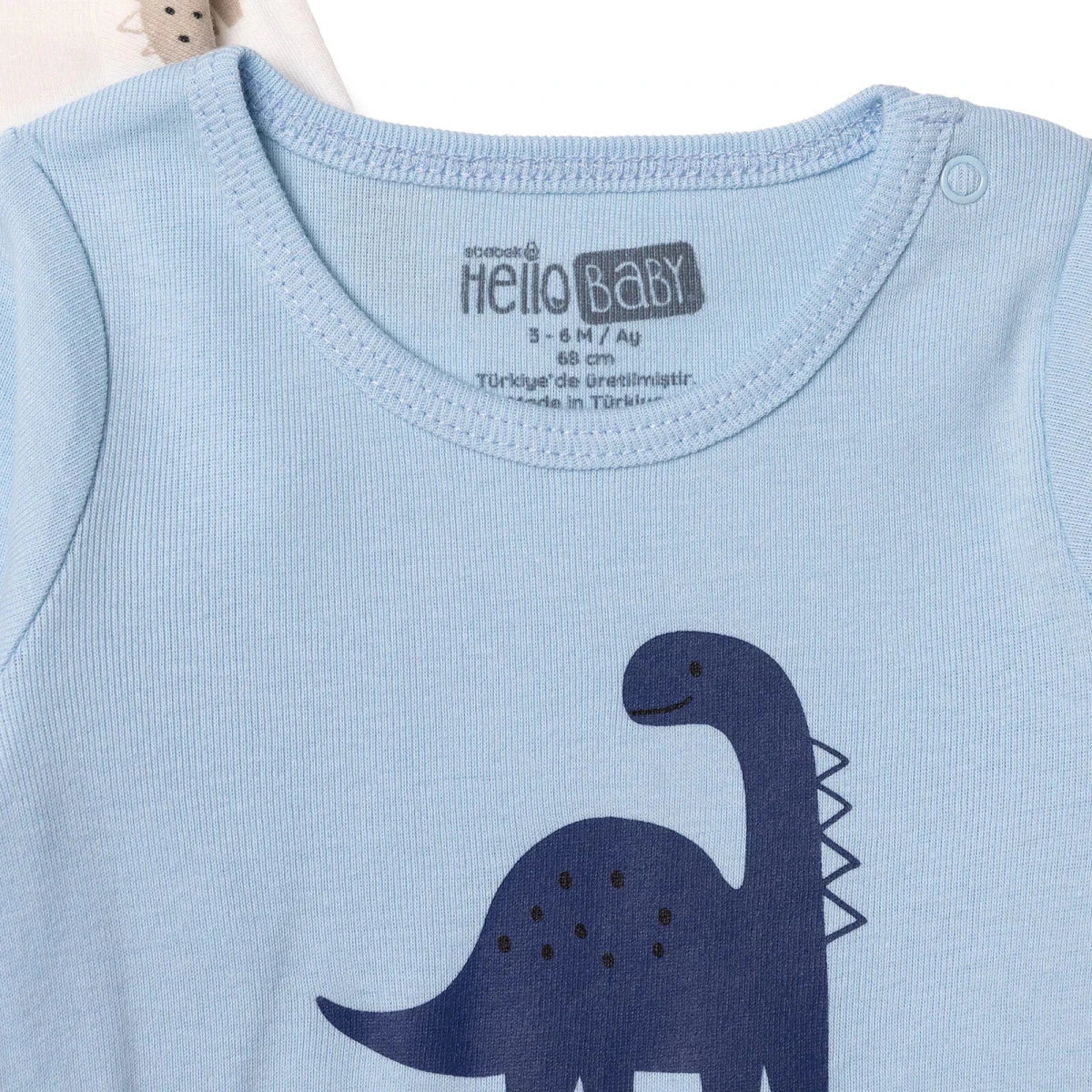 HelloBaby 2 Pack Dinosaur Print Long Sleeve Baby Bodysuits (1-3 Months to 2-3 Years) - Light Blue