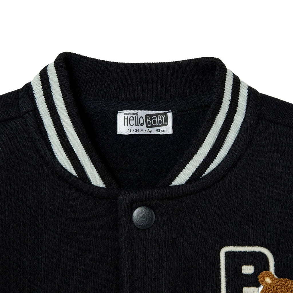 HelloBaby Bear Print Varsity Baby Jacket (6-9 Months to 4-5 Years) - Black