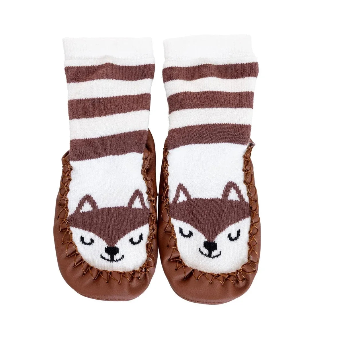 HelloBaby Wolf Print Slipper Baby Socks - Brown