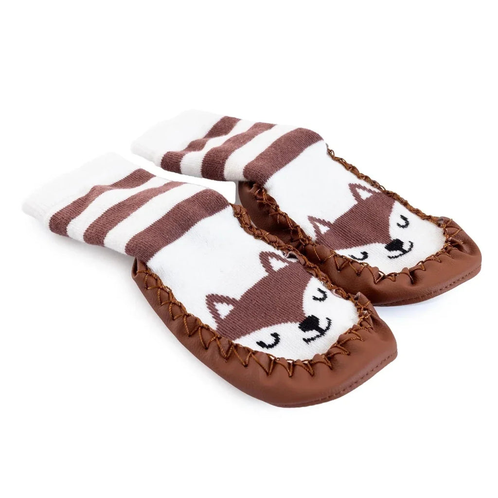 HelloBaby Wolf Print Slipper Baby Socks - Brown