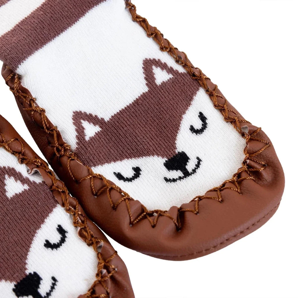 HelloBaby Wolf Print Slipper Baby Socks - Brown