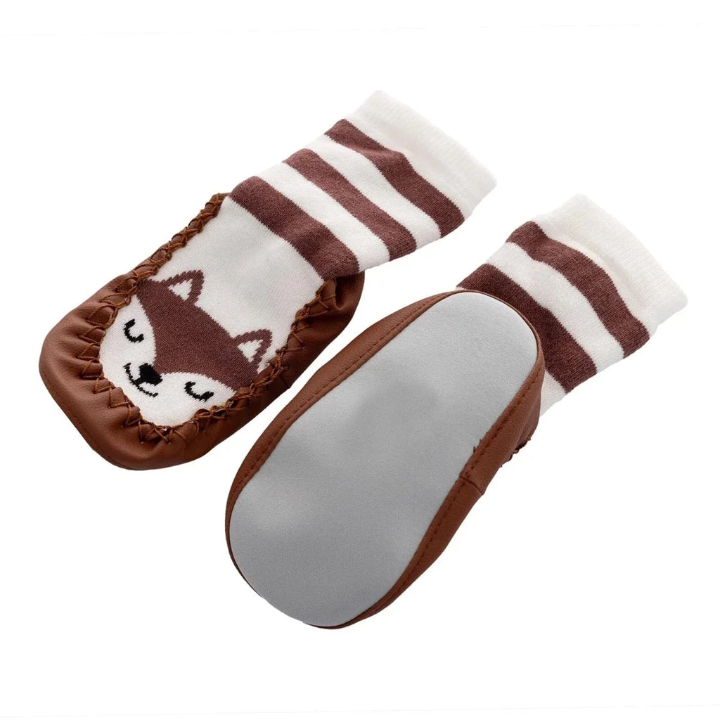 HelloBaby Wolf Print Slipper Baby Socks - Brown