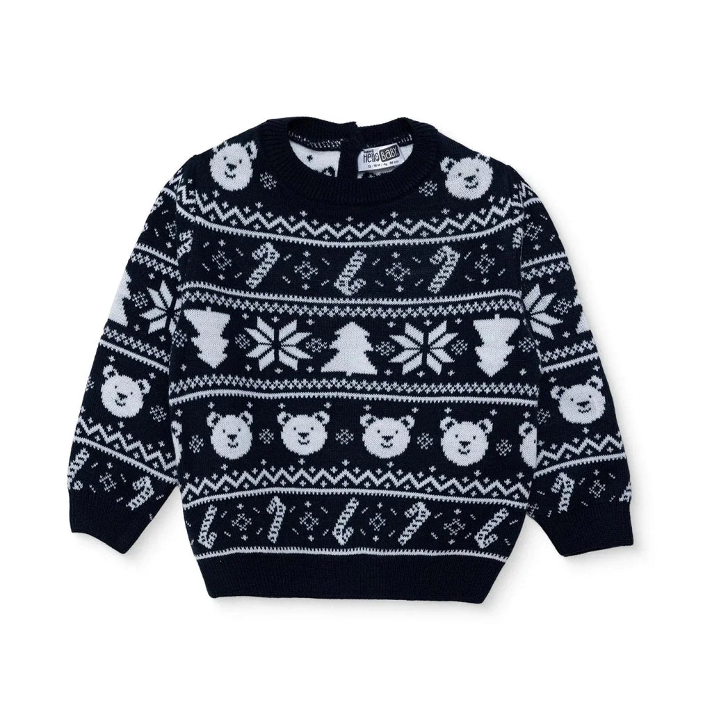 HelloBaby Christmas Motif Buttoned Knitted Baby Jumper (9-12 Months to 3-4 Years) - Navy Blue