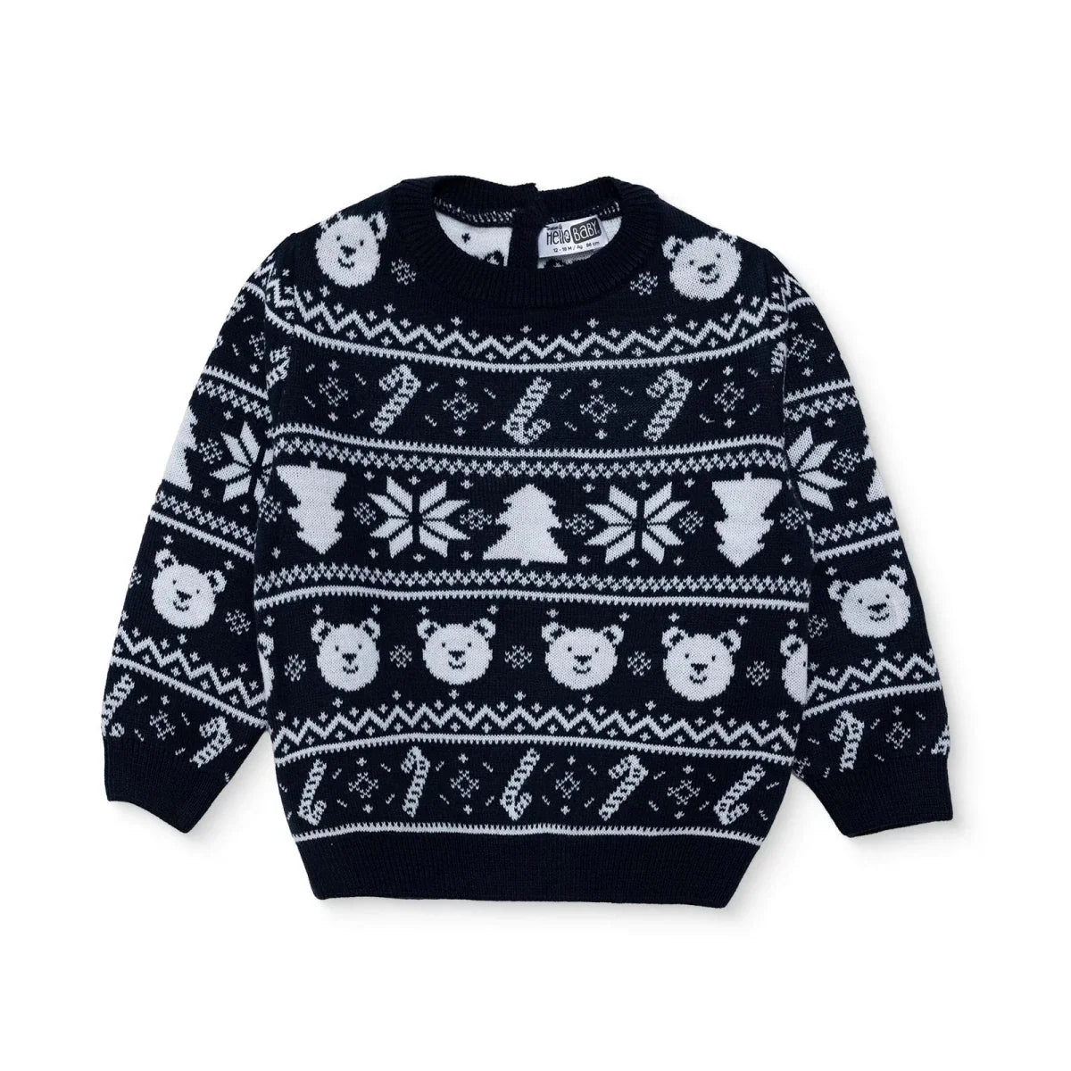 HelloBaby Christmas Motif Buttoned Knitted Baby Jumper (9-12 Months to 3-4 Years) - Navy Blue