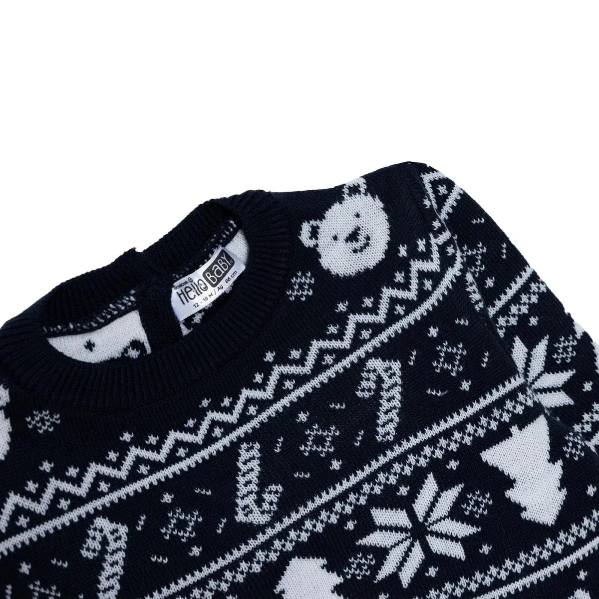 HelloBaby Christmas Motif Buttoned Knitted Baby Jumper (9-12 Months to 3-4 Years) - Navy Blue