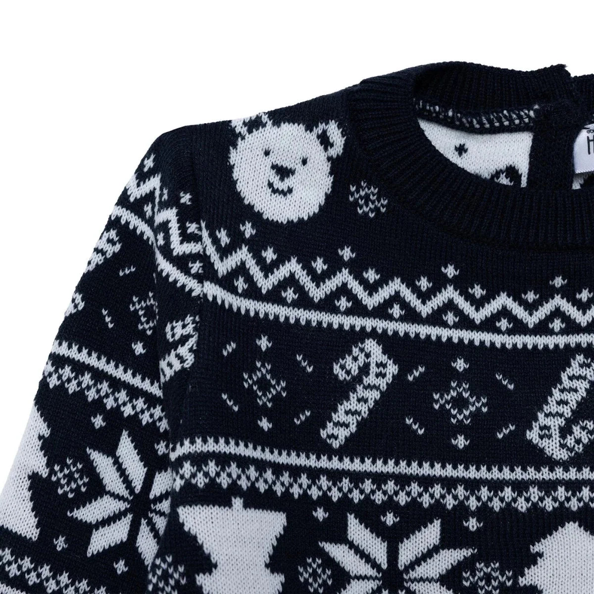 HelloBaby Christmas Motif Buttoned Knitted Baby Jumper (9-12 Months to 3-4 Years) - Navy Blue