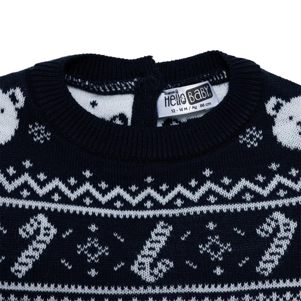 HelloBaby Christmas Motif Buttoned Knitted Baby Jumper (9-12 Months to 3-4 Years) - Navy Blue