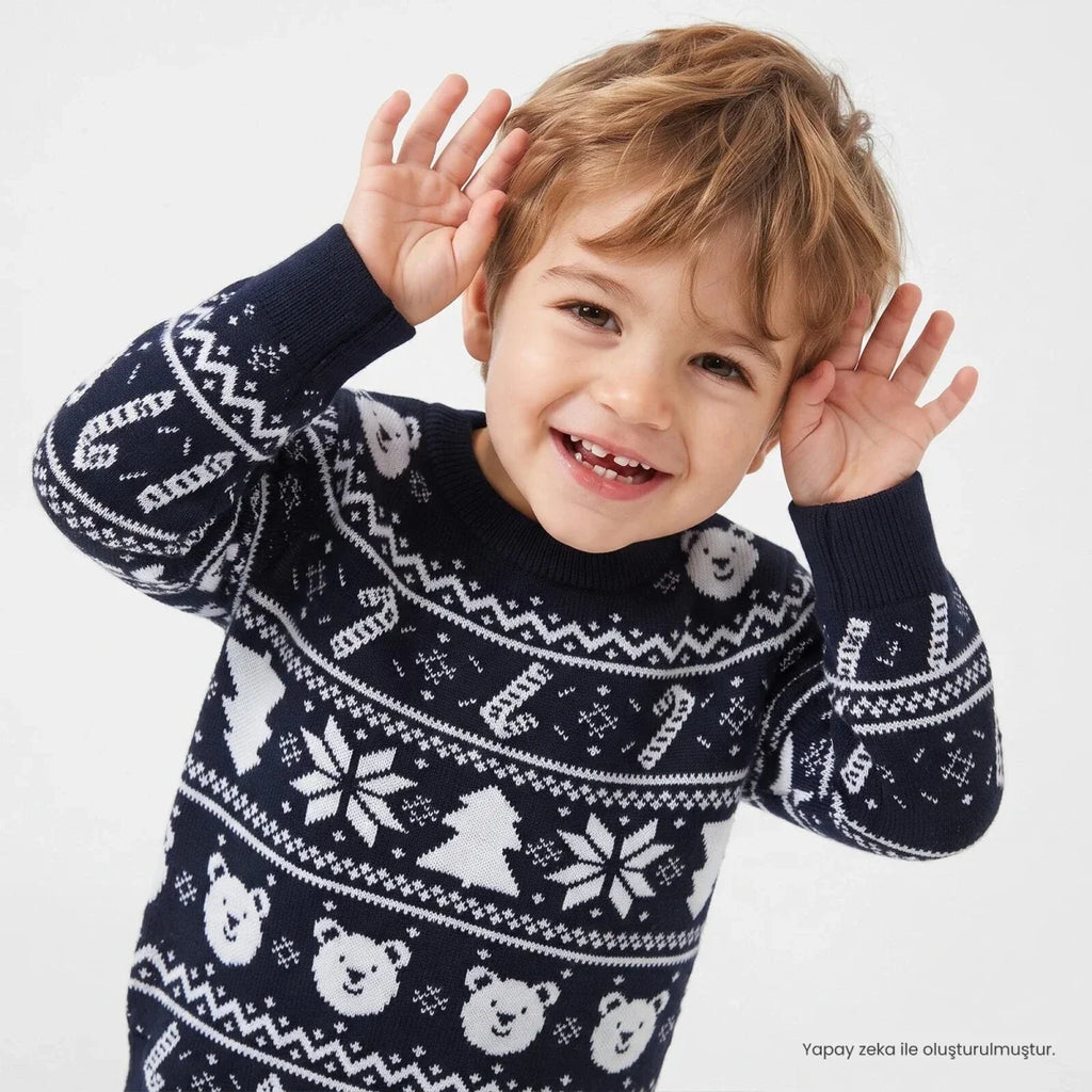 HelloBaby Christmas Motif Buttoned Knitted Baby Jumper (9-12 Months to 3-4 Years) - Navy Blue