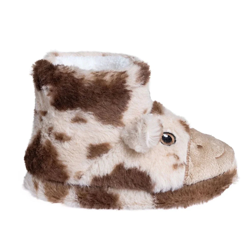HelloBaby Cow Embroidered Soft Fleece Baby Slippers (UK 5 to 8.5) - Ecru