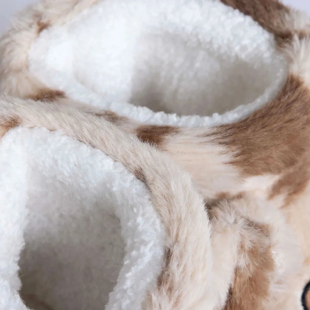HelloBaby Cow Embroidered Soft Fleece Baby Slippers (UK 5 to 8.5) - Ecru
