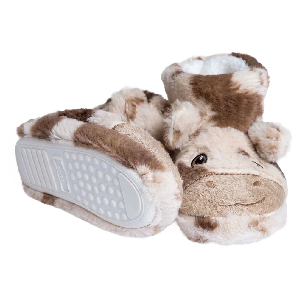HelloBaby Cow Embroidered Soft Fleece Baby Slippers (UK 5 to 8.5) - Ecru
