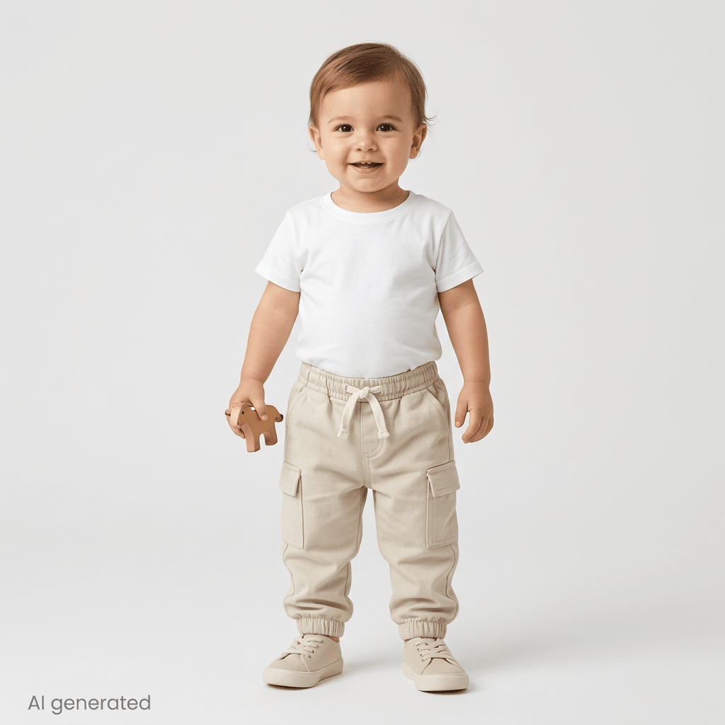 HelloBaby Drawstring Gabardine Baby Trousers (6-9 Months to 4-5 Years) - Ecru