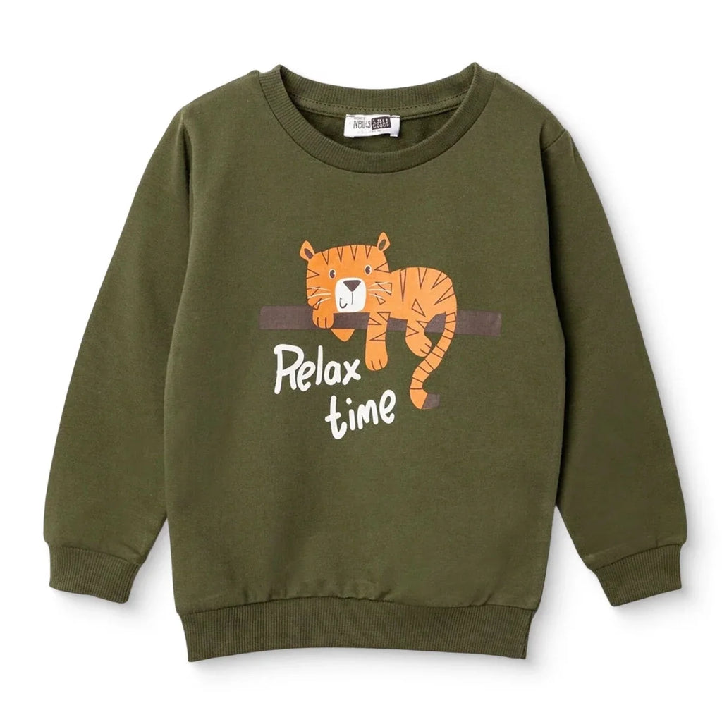 HelloBaby Tiger Print Brushed Loopback Baby Sweatshirt (3-6 Months to 4-5 Years) - Khaki