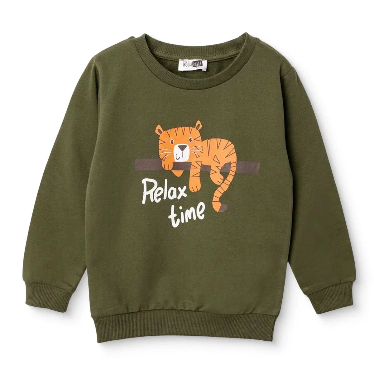 HelloBaby Tiger Print Brushed Loopback Baby Sweatshirt (3-6 Months to 4-5 Years) - Khaki