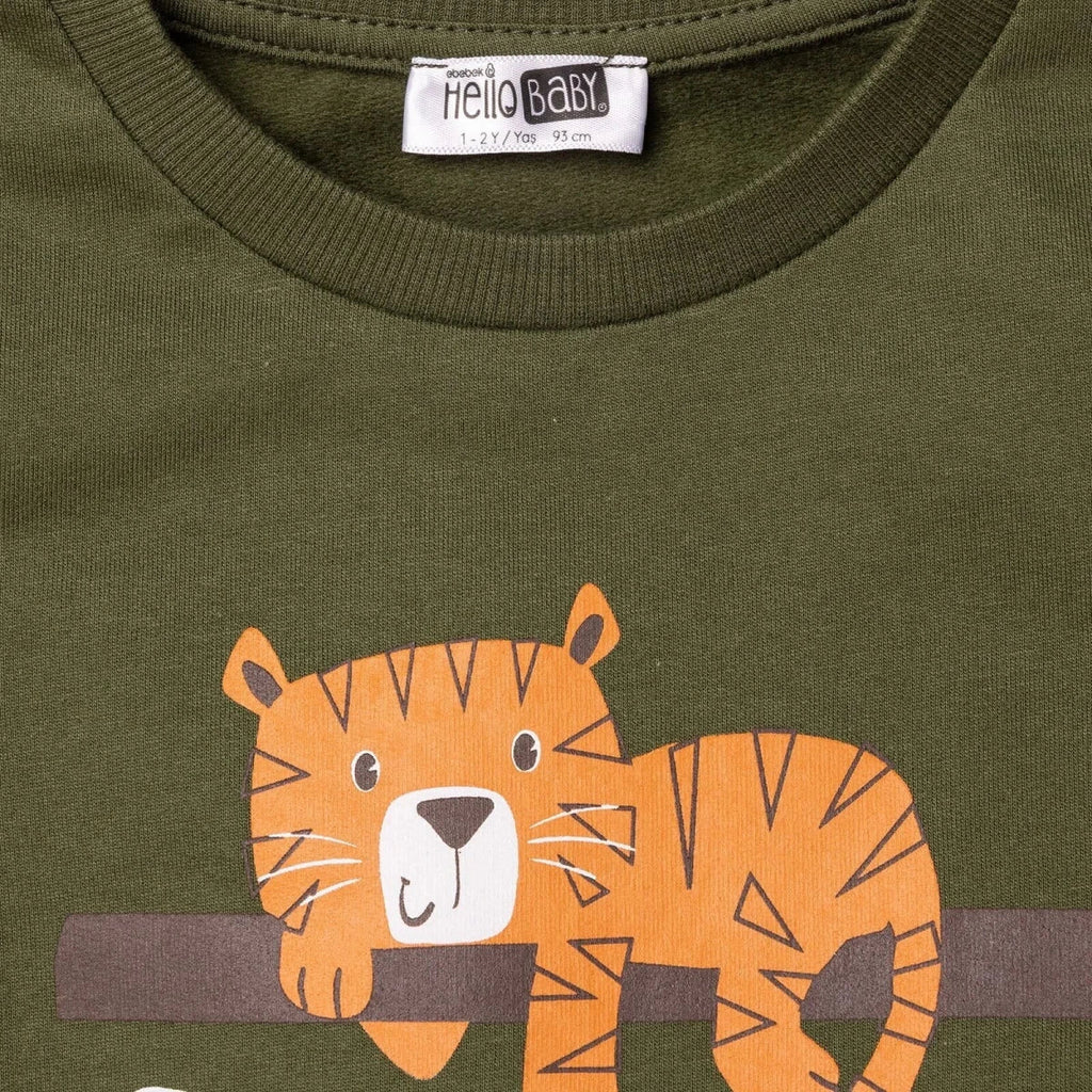 HelloBaby Tiger Print Brushed Loopback Baby Sweatshirt (3-6 Months to 4-5 Years) - Khaki