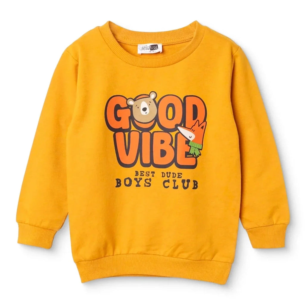 HelloBaby "Good Vibe" Slogan Brushed Loopback Baby Sweatshirt (3-6 Months to 4-5 Years) - Yellow