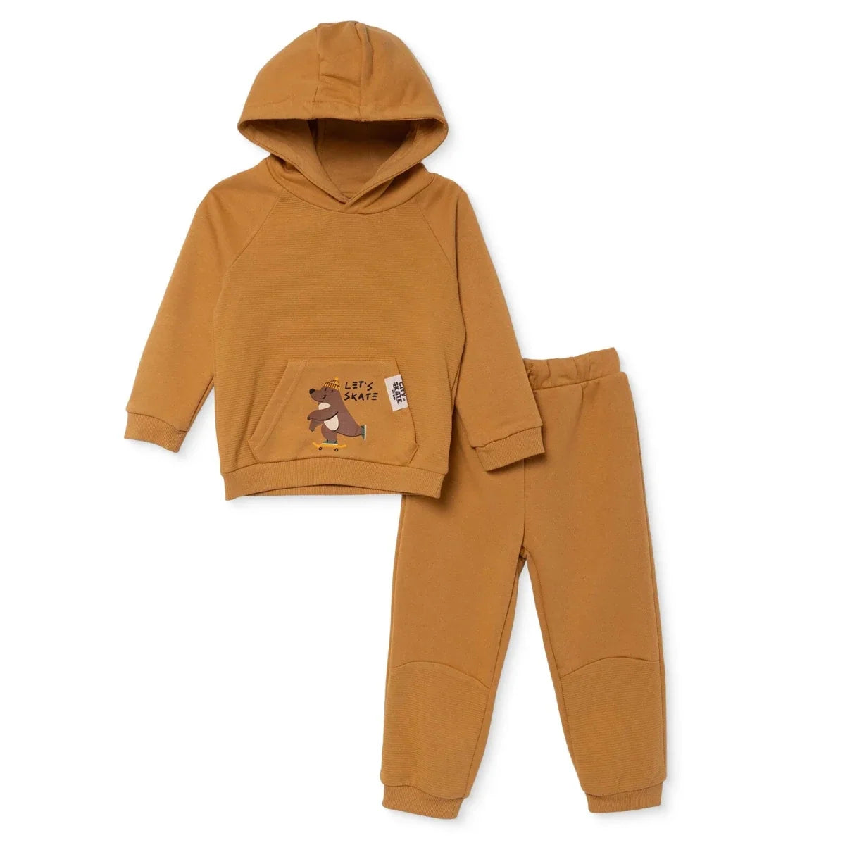 HelloBaby Bear Print Thick Hooded Baby Sweatshirt & Joggers Set (6-9 Months to 4-5 Years) - Mustard