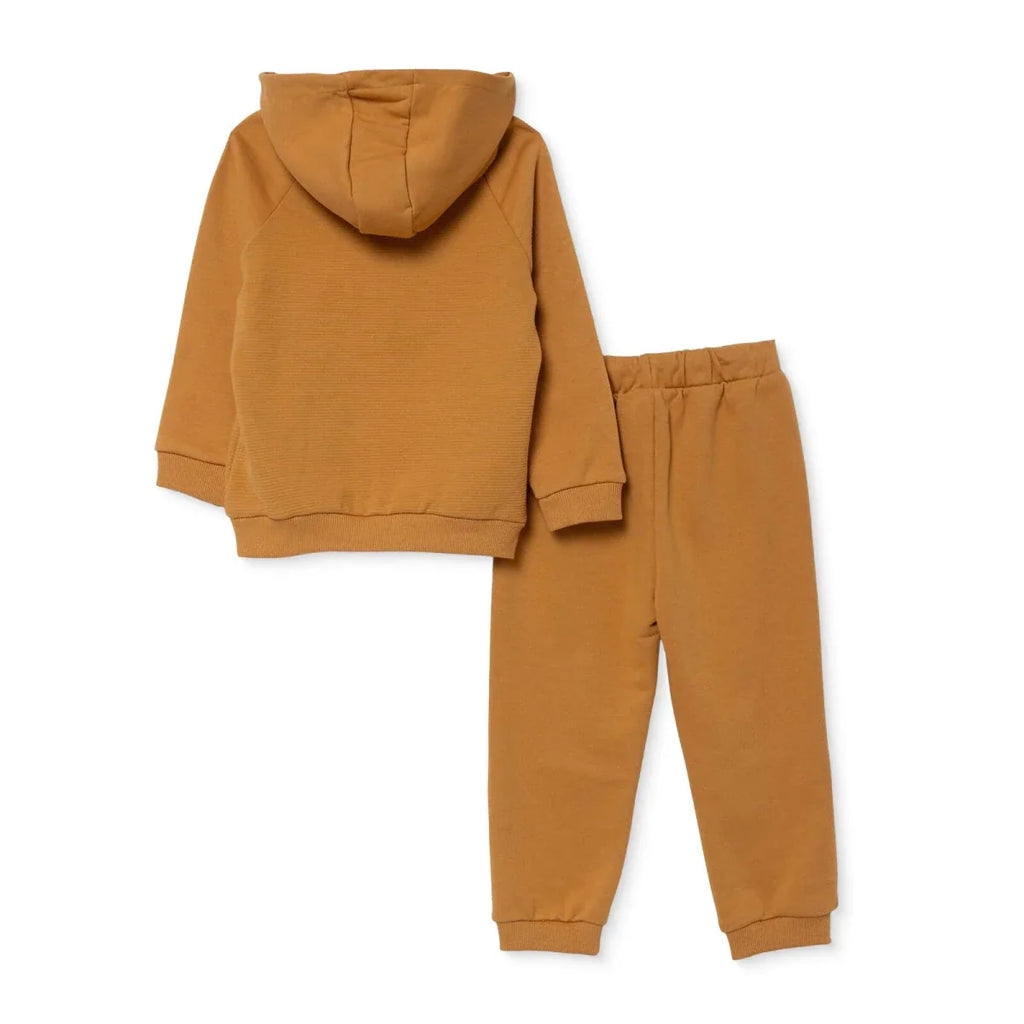 HelloBaby Bear Print Thick Hooded Baby Sweatshirt & Joggers Set (6-9 Months to 4-5 Years) - Mustard