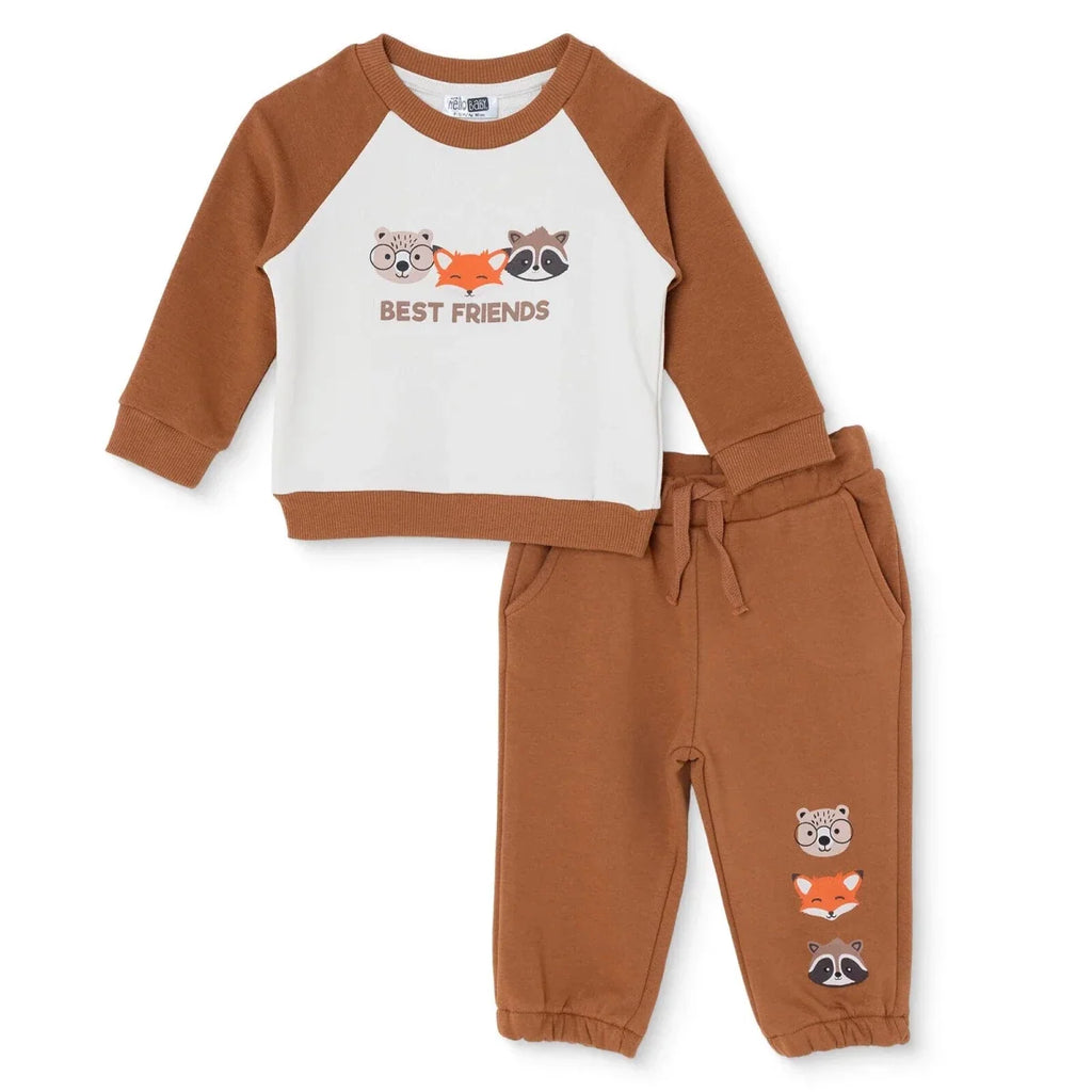 HelloBaby Animal Print Baby Sweatshirt & Joggers Set (6-9 Months to 4-5 Years) - Light Brown