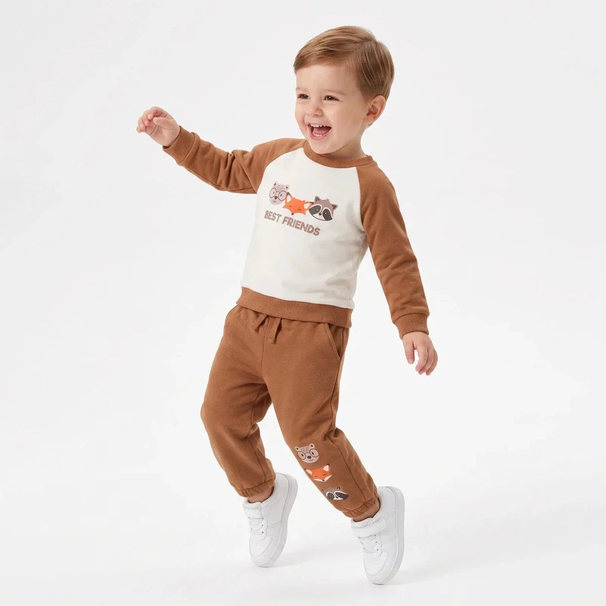 HelloBaby Animal Print Baby Sweatshirt & Joggers Set (6-9 Months to 4-5 Years) - Light Brown