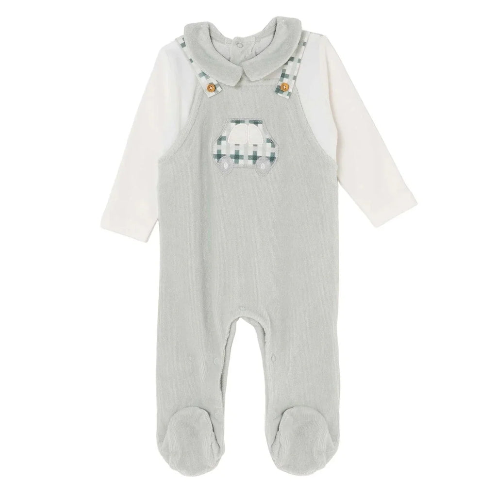 HelloBaby Car Embroidered Corduroy Footed Baby Sleepsuit (Newborn to 6-9 Months) - Green