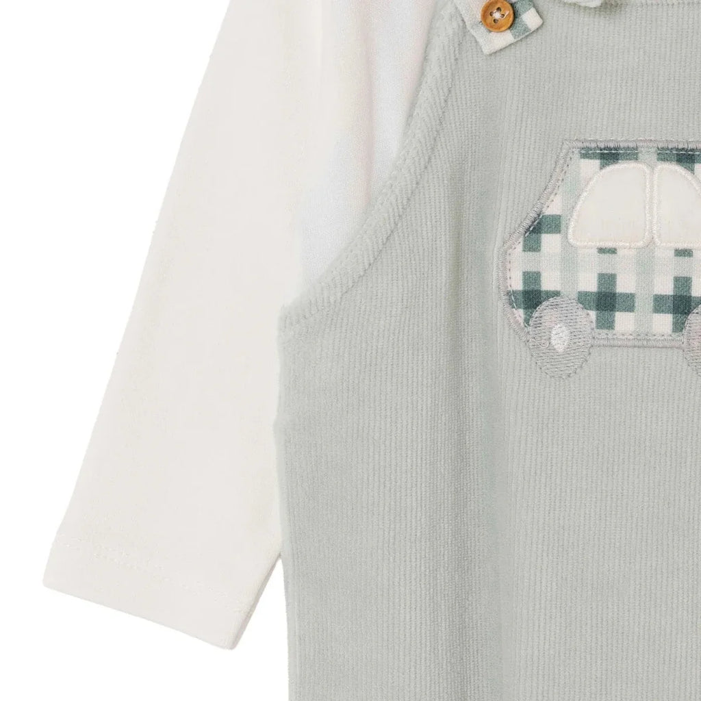 HelloBaby Car Embroidered Corduroy Footed Baby Sleepsuit (Newborn to 6-9 Months) - Green