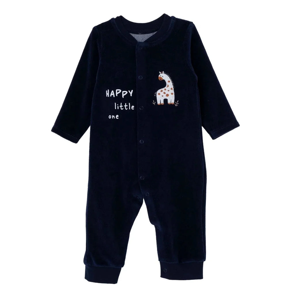 HelloBaby Dinosaur Print Footless Velour Baby Sleepsuit (Newborn to 6-9 Months) - Navy Blue