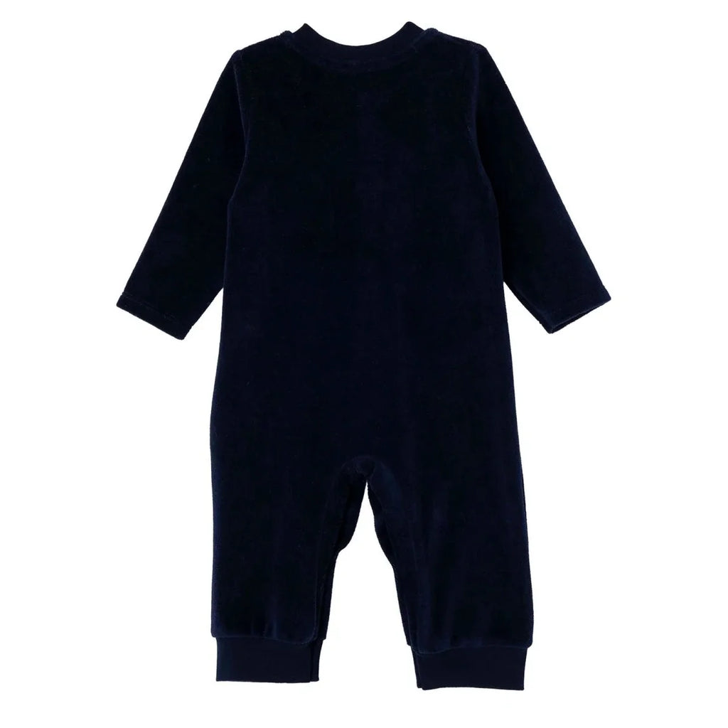 HelloBaby Dinosaur Print Footless Velour Baby Sleepsuit (Newborn to 6-9 Months) - Navy Blue