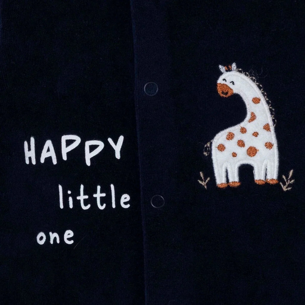 HelloBaby Dinosaur Print Footless Velour Baby Sleepsuit (Newborn to 6-9 Months) - Navy Blue